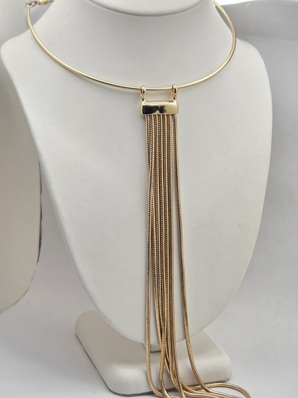 Gold Tone Collar Choker Necklace Long Snake Chain Fringe Tassel Pendant